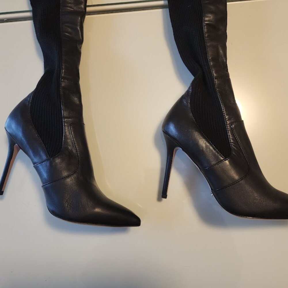 Tony Bianco Black Leather Thigh-High Stiletto Boots - Picture 10 of 13